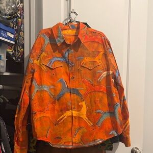 Vibrant Orange Horse Print Men's Shirt Jacket